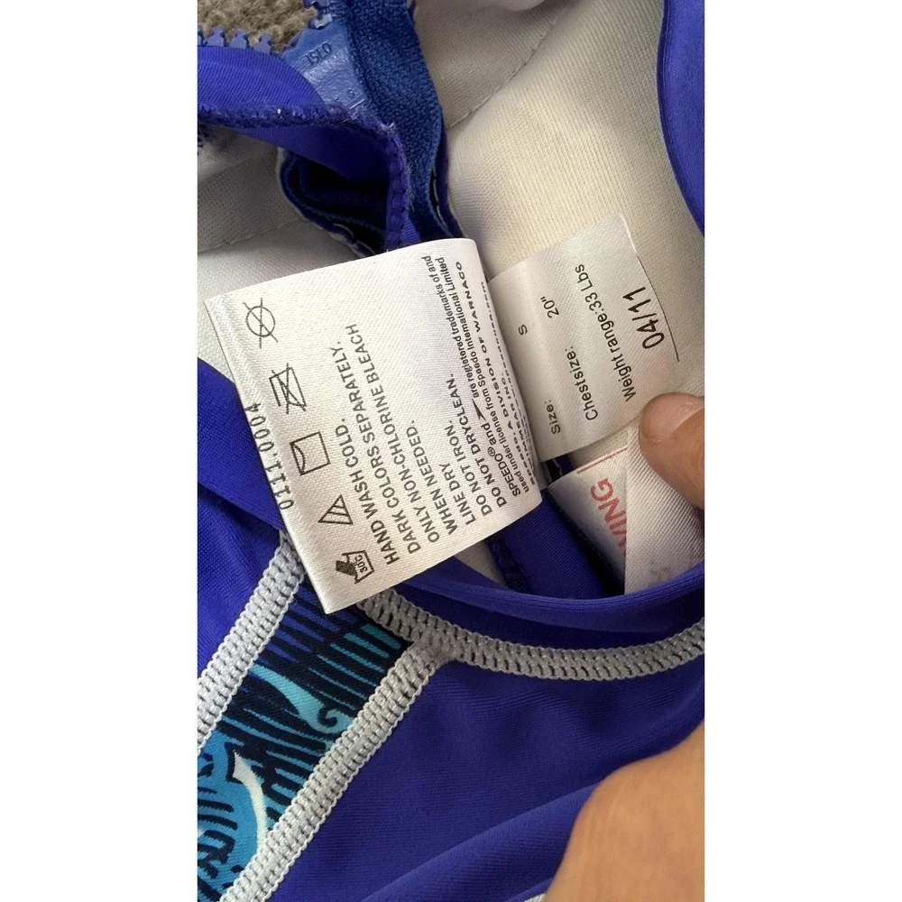 Speedo UV Sun Suit Kids‎ Small Blue Short Sleeve One Piece Rashguard Swimwear